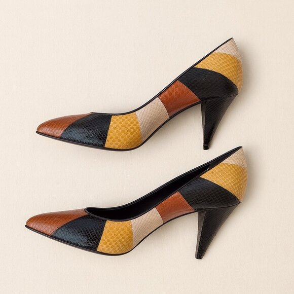 Celine Tri-Color Ayers Snakeskin Leather Pumps 40.5 Exotic Stiletto Holiday Luxe - Picture 2 of 12